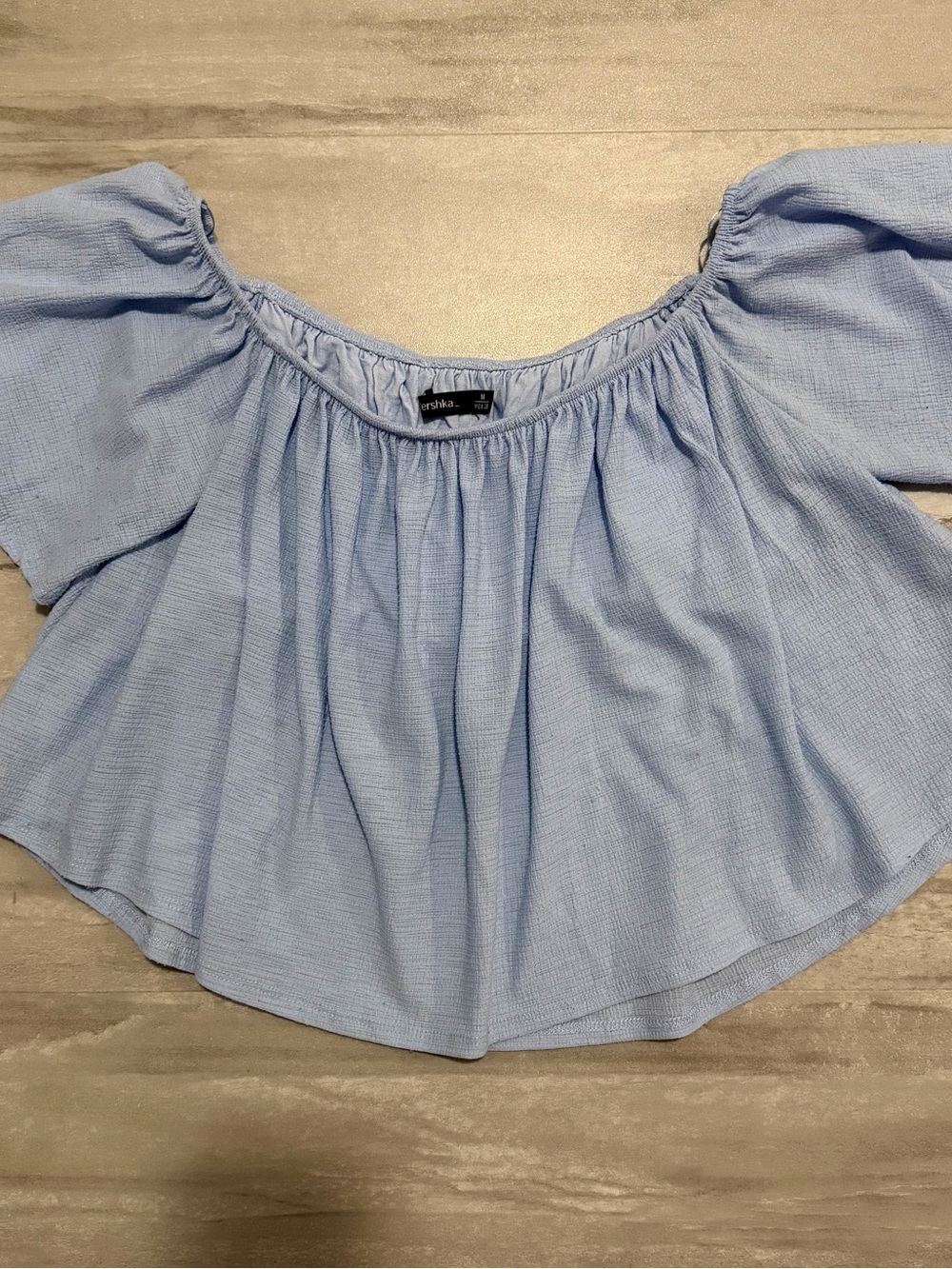 Light Blue Women's Off-Shoulder Cropped Peasant Top